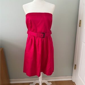 New York & Company Strapless Hot Pink Belted Dress
